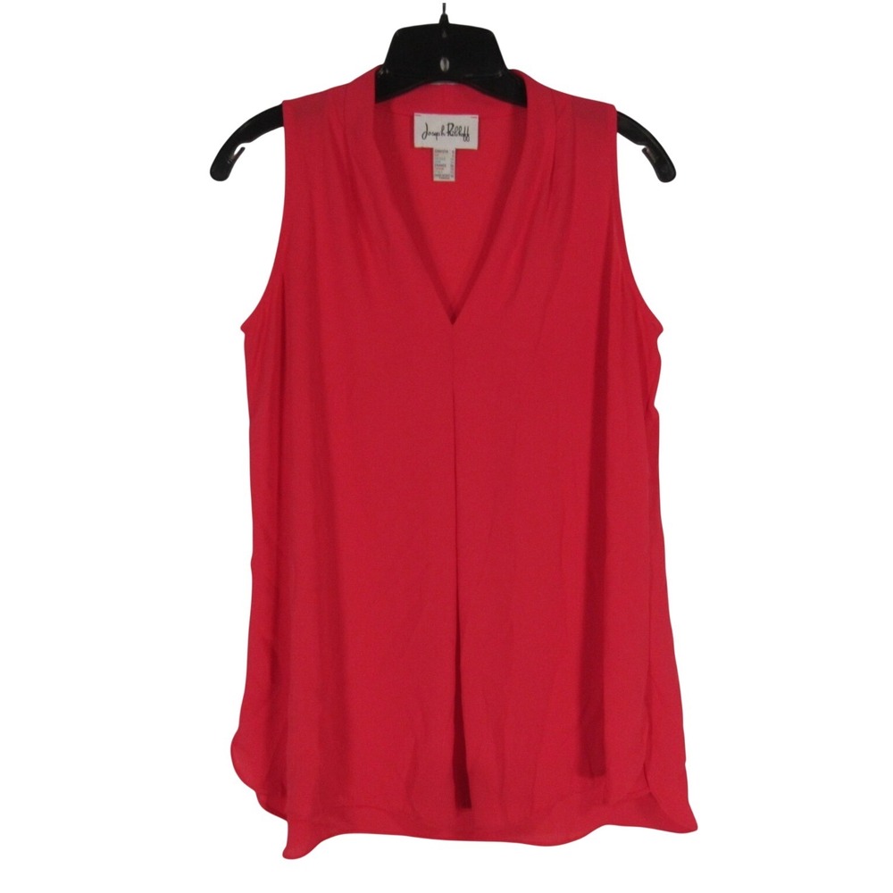 JOSEPH RIBKOFF Coral Red SLEEVELESS Flowy CREPE V-Neck BLOUSE/TUNIC TOP Sz 6
